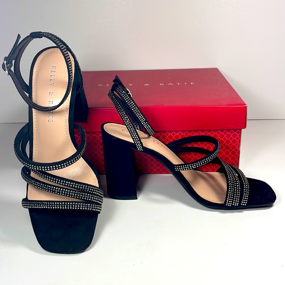 NWT Kelly & Katie Cadene black microsuede mini rhinestones sandals-size 6.5